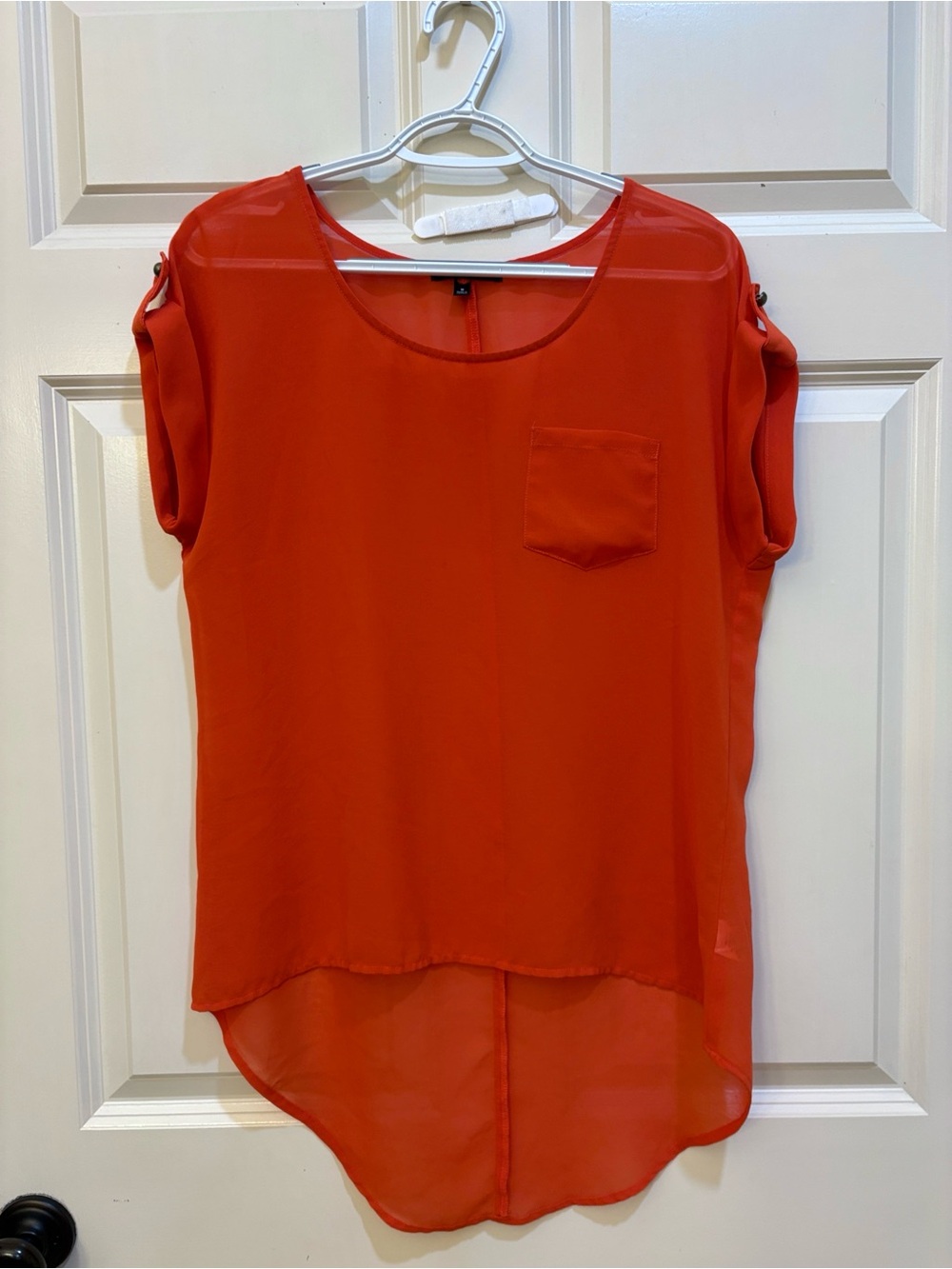 2 For $15 HeartSoul Orange Chiffon High-Low Pocket Tunic Blouse